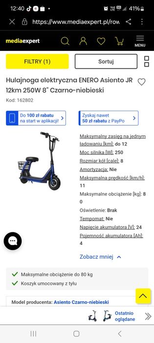 Hulajnoga elektryczna dla dziecka
