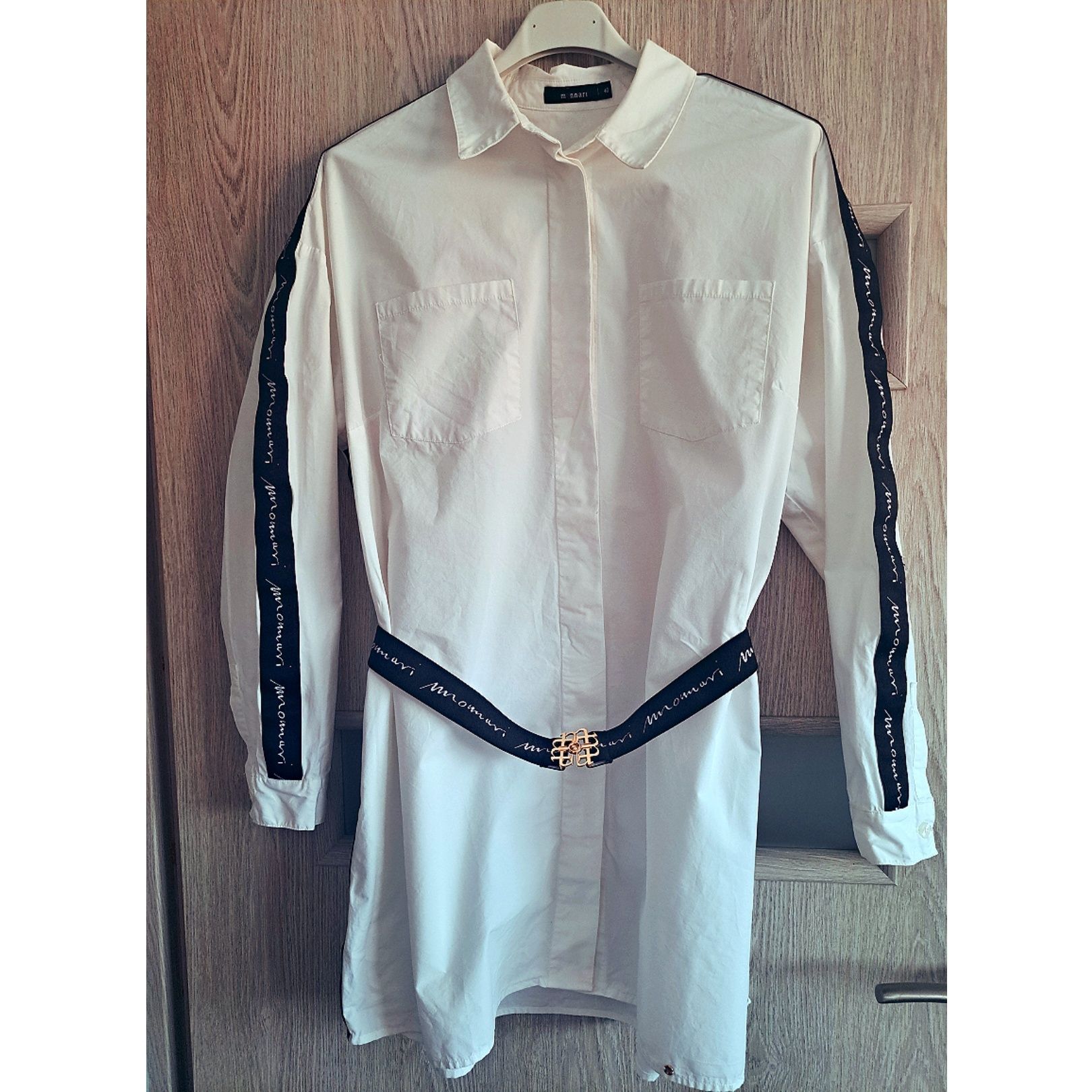 Długa biała koszula damska plus size Monnari 46 48 xxl pasek hit