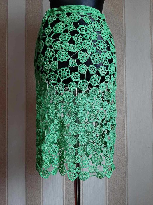 Юбка летняя, миди, ручная робота, в стиле Кроше.