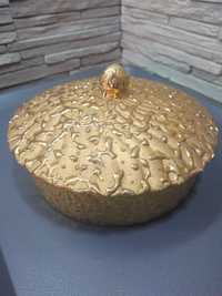 Misa z przykrywką puzderko pozłacane złote ręcznie malowane porcelana