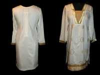 INDYJSKA TUNIKA sukienka złoto biel orientalna XS