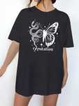 T-Shirt Damski Długi Z Nadrukiem Czarny Casual Shein Xl 42