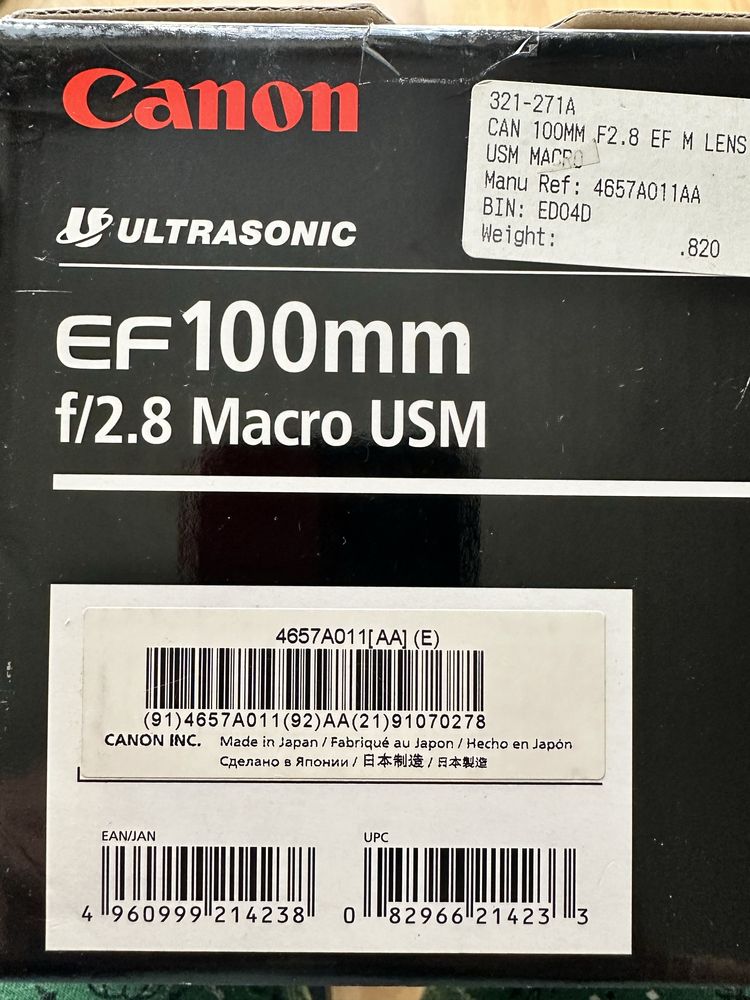 Canon 100mm f/2.8 macro USM z pudelkiem