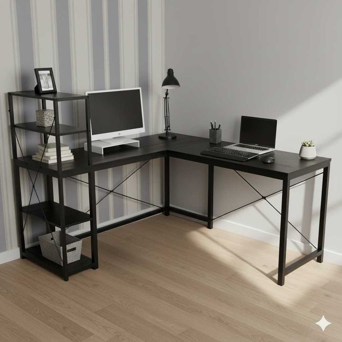 NOWE Biurko Narożne Gamingowe Czarne Duże Komputerowe Do Biura Szkolne