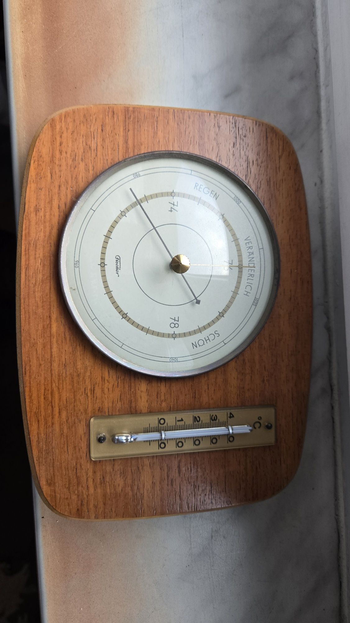 Stary barometr termometr vintage PRL Fischer