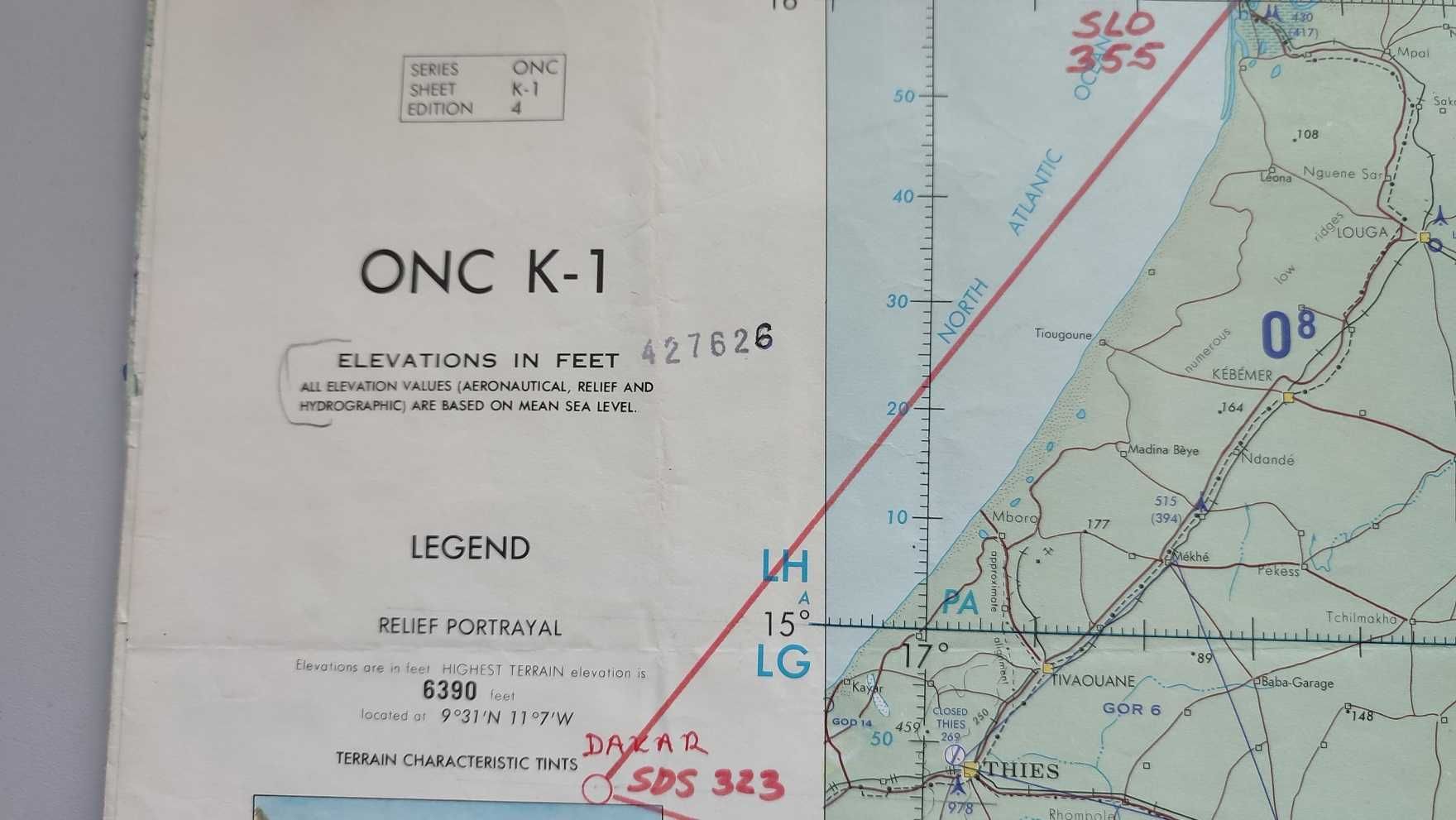 Stara mapa nawigacyjna lotnicza ONC K-1