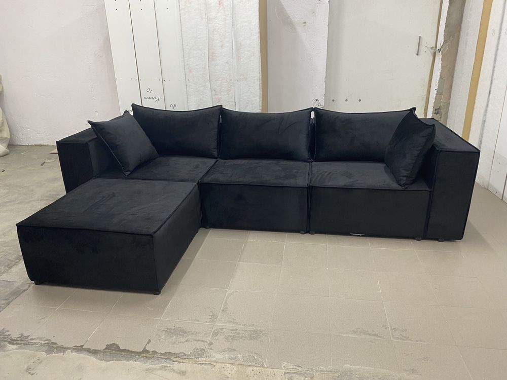 Narożnik sofa kanapa modułowa w tkaninie sztruks Poso jasny beż