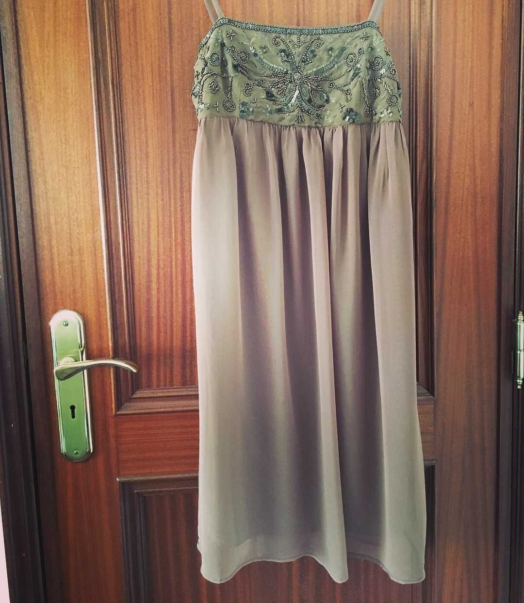 Vestido Comprido Castanho com Lantejoulas, Zara (COMO NOVO!)