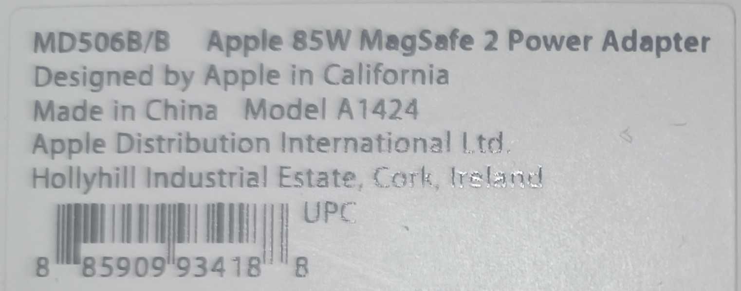 Apple zasilacz 85W Magsafe 2 A1424 Nowy