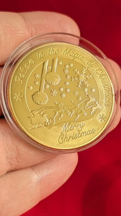 Золотая монета Merry Christmas Santa Claus рождество Санта Клаус