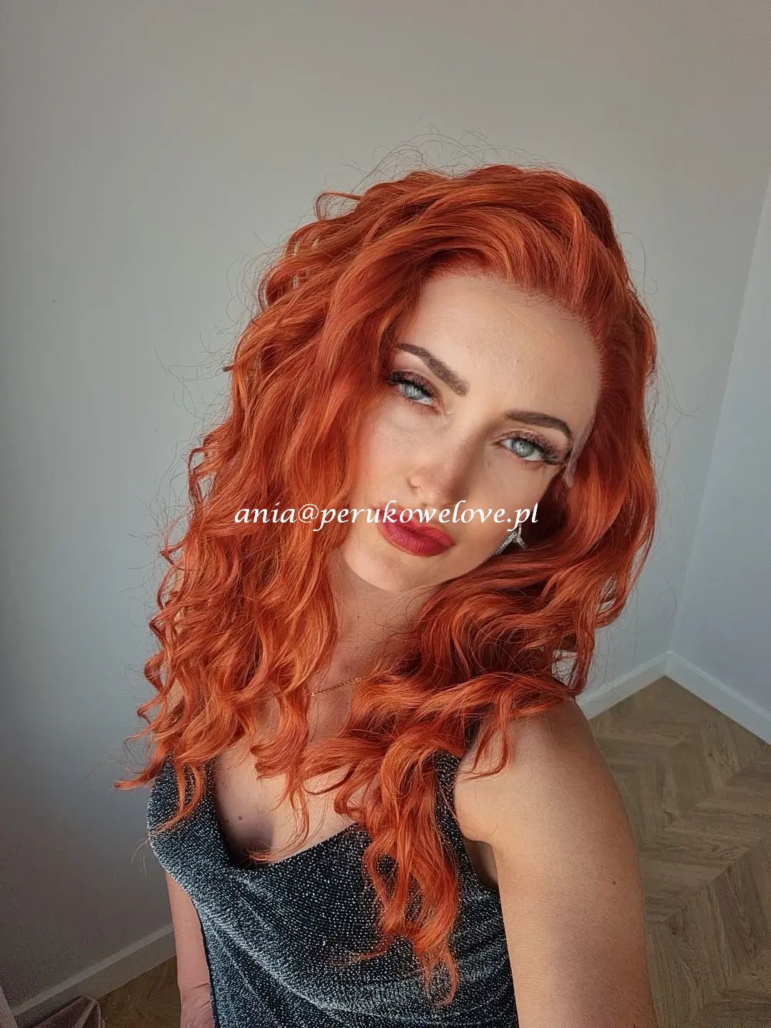 Peruka ruda lace front loki kręcone włosy na co dzień