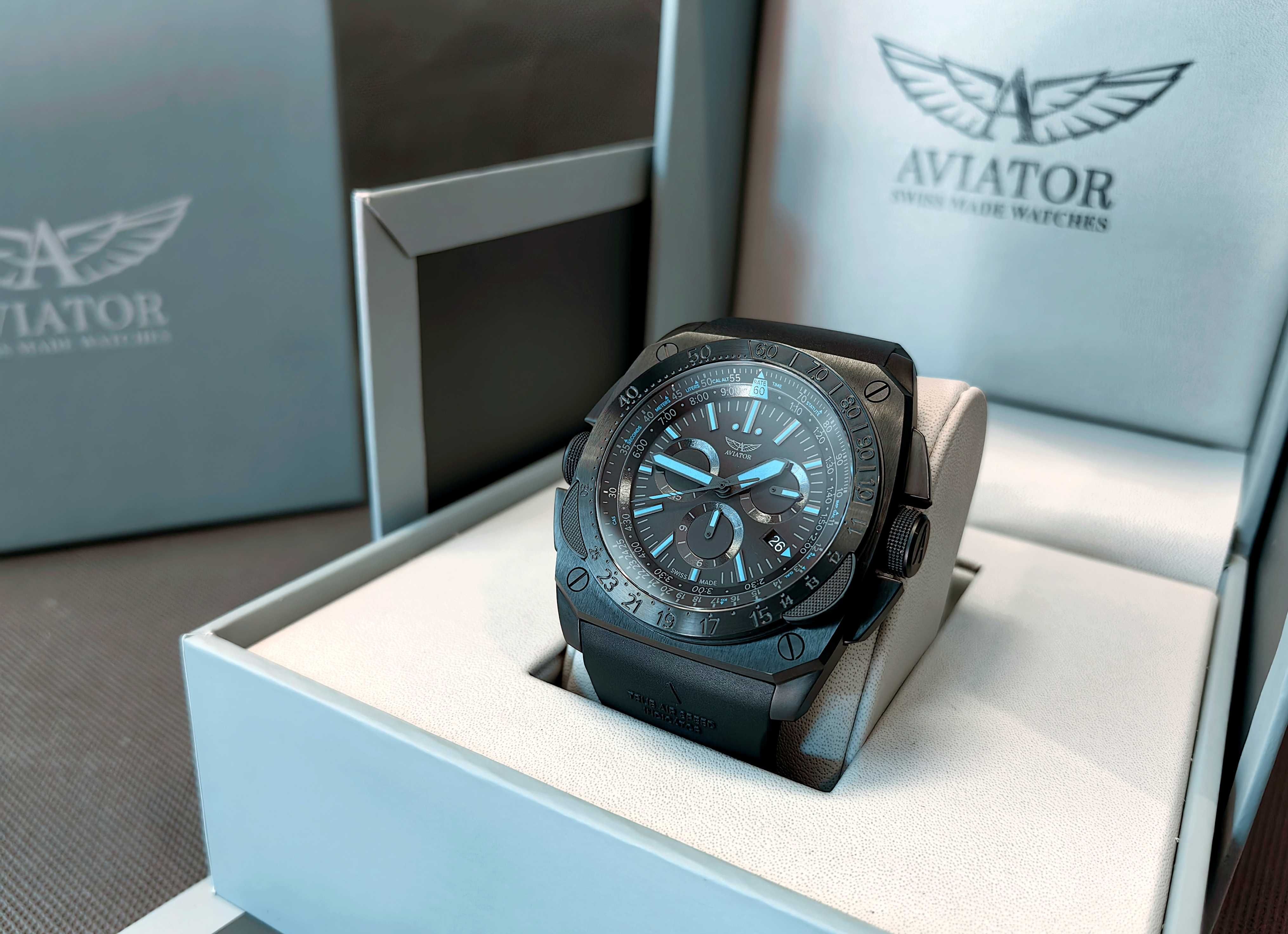 Zegarek Aviator MIG-29 SMT LIMITED 47 mm Chrono BLACK Jak Nowy Komplet