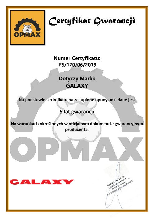 NOWA OPONA 16.9-30 14PR 156A8 TL Galaxy 5 Lat GW Koparka