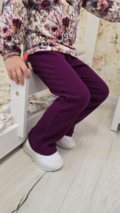 Chrisma Kids Dzwony dziewczęce śliwka prążek 134 cm polska produkcja