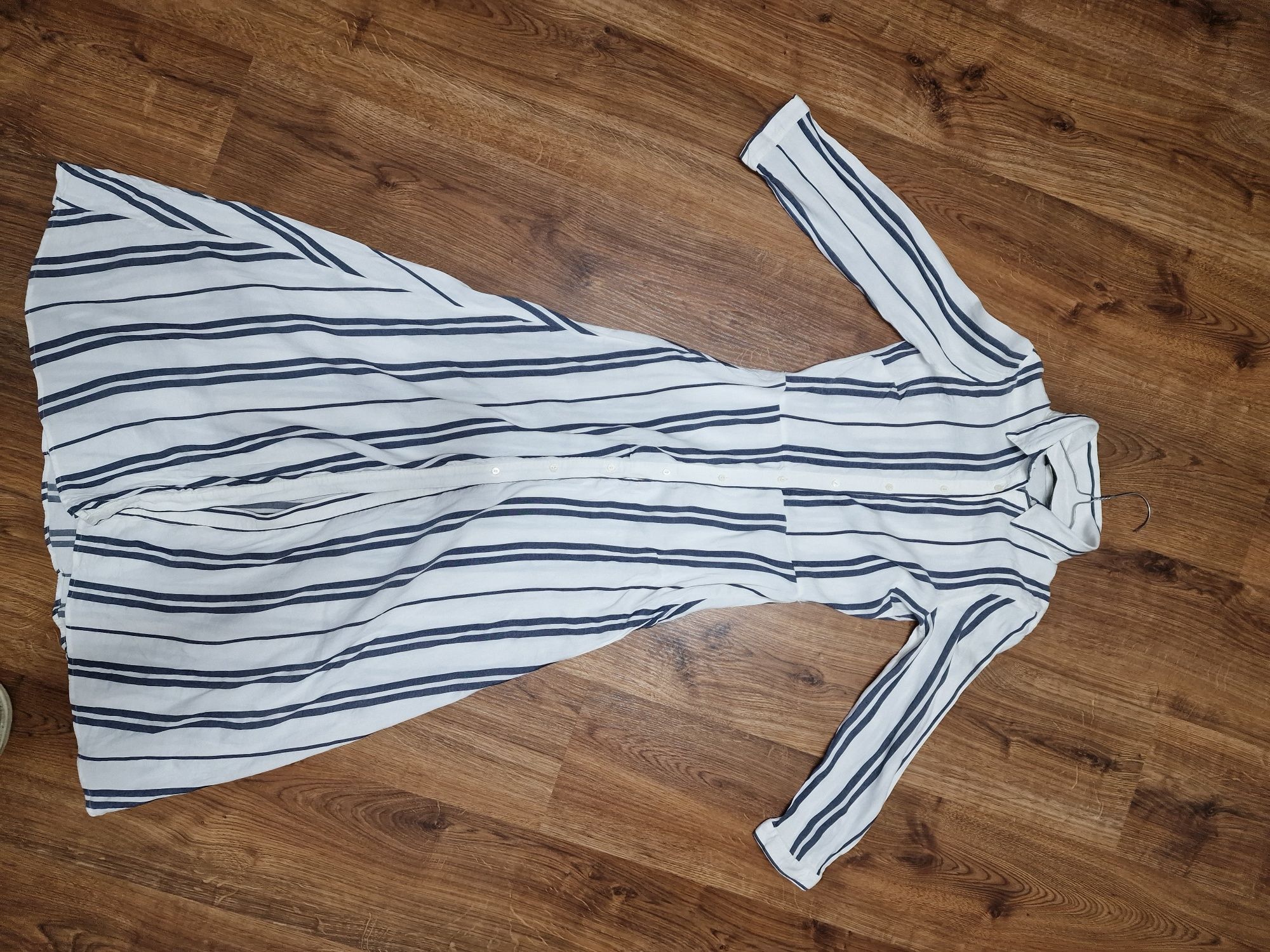 Lniana sukienka zara długa maxi midi w paski letnia elegancka na co dz