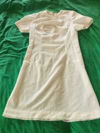 Biała prosta sukienka krótki rękaw 34 XS 36 S wesele chrzciny