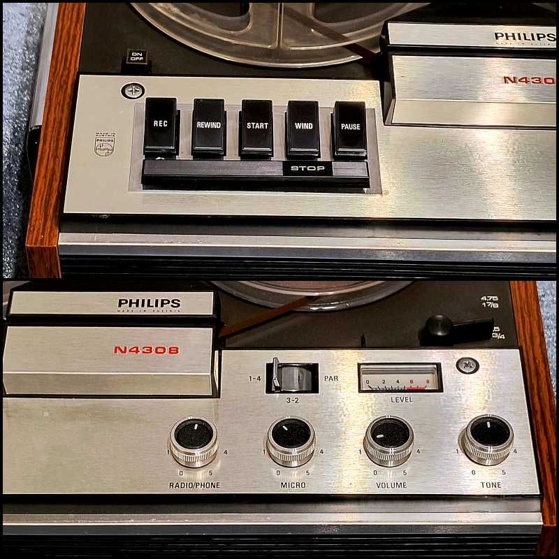 Magnetofon szpulowy Philips N4308 +  taśma.  Vintage dla kolekcjonera