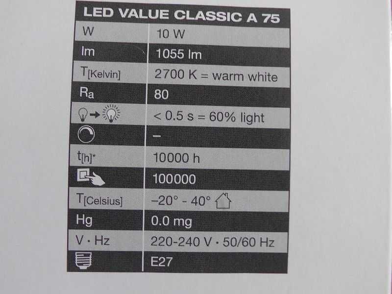 Żarówka LED A60 E27 10W = 75W 1055lm OSRAM 2700K