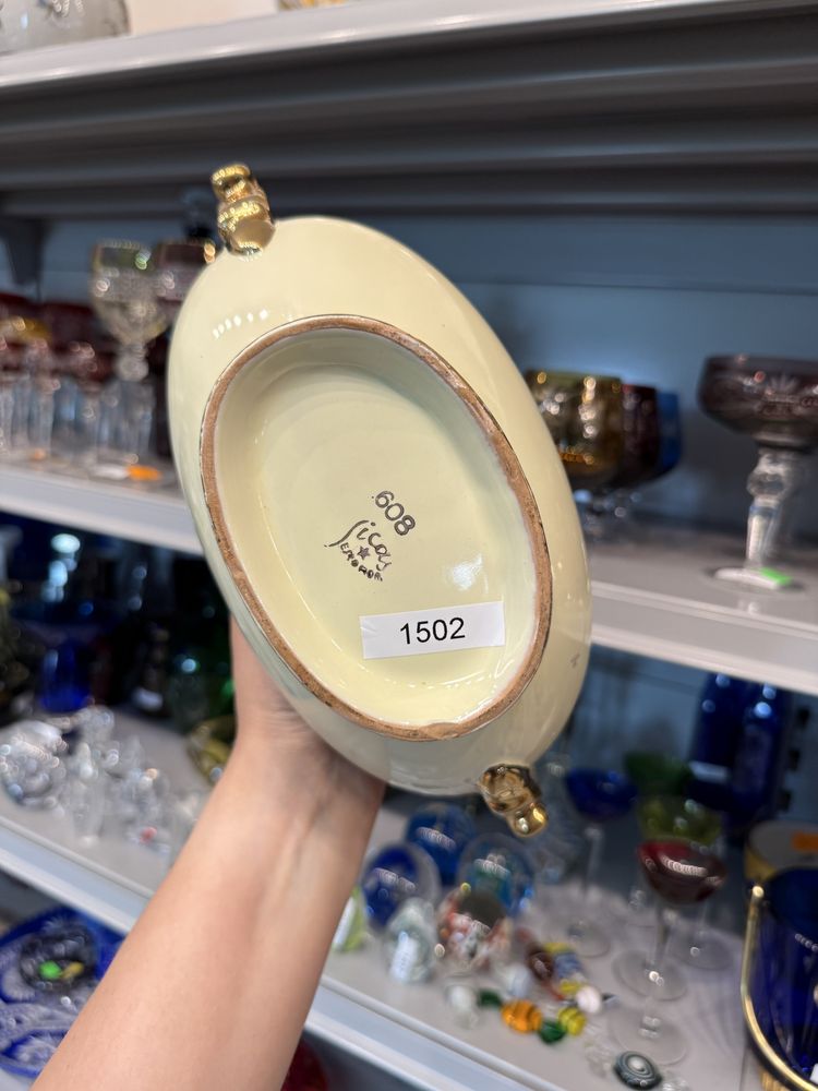 Stara Włoska waza doniczka ceramiczna dekoracja złota bordo 1502
