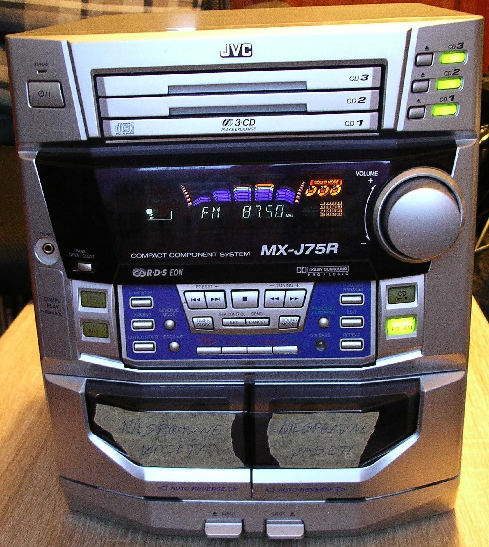 Wieża audio JVC MX-J75R 140W, 2 głośniki SP-MXJ77 120W wady odb. osob.