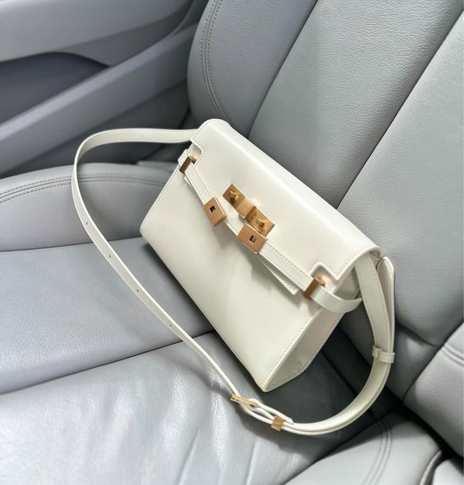 Сумка з натуральної шкіри | молочна | золота фурнітура