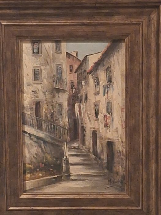 Quadro óleo sobre tela motivo lisboa antiga