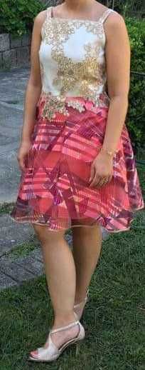 vestido bege, dourado e lindos pormenores rosa Ana Sousa