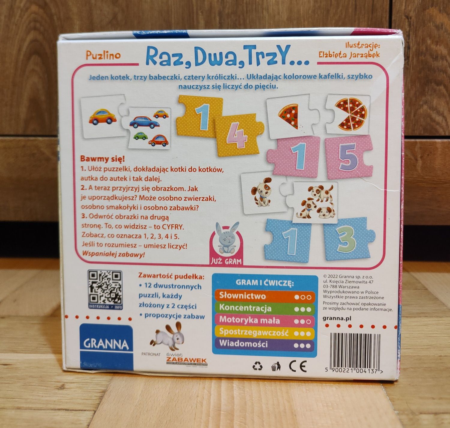 Puzzle dwuelementowe Puzlino "Raz, Dwa, Trzy" do nauki liczenie