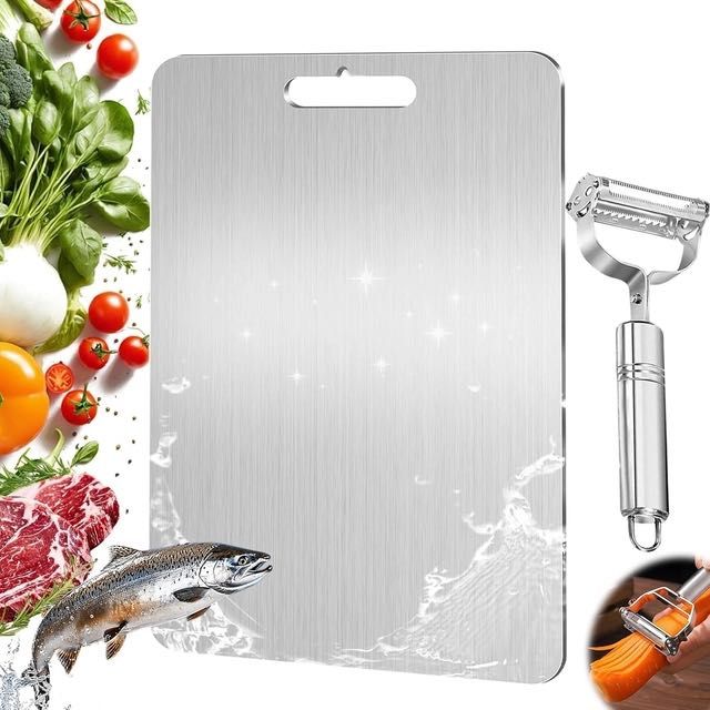 Deska do krojenia ze stali nierdzewnej dwustronna z obieraczką 34x23cm