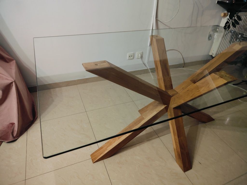 Stół szklany  AGERBY 90x160 szkło/dąb