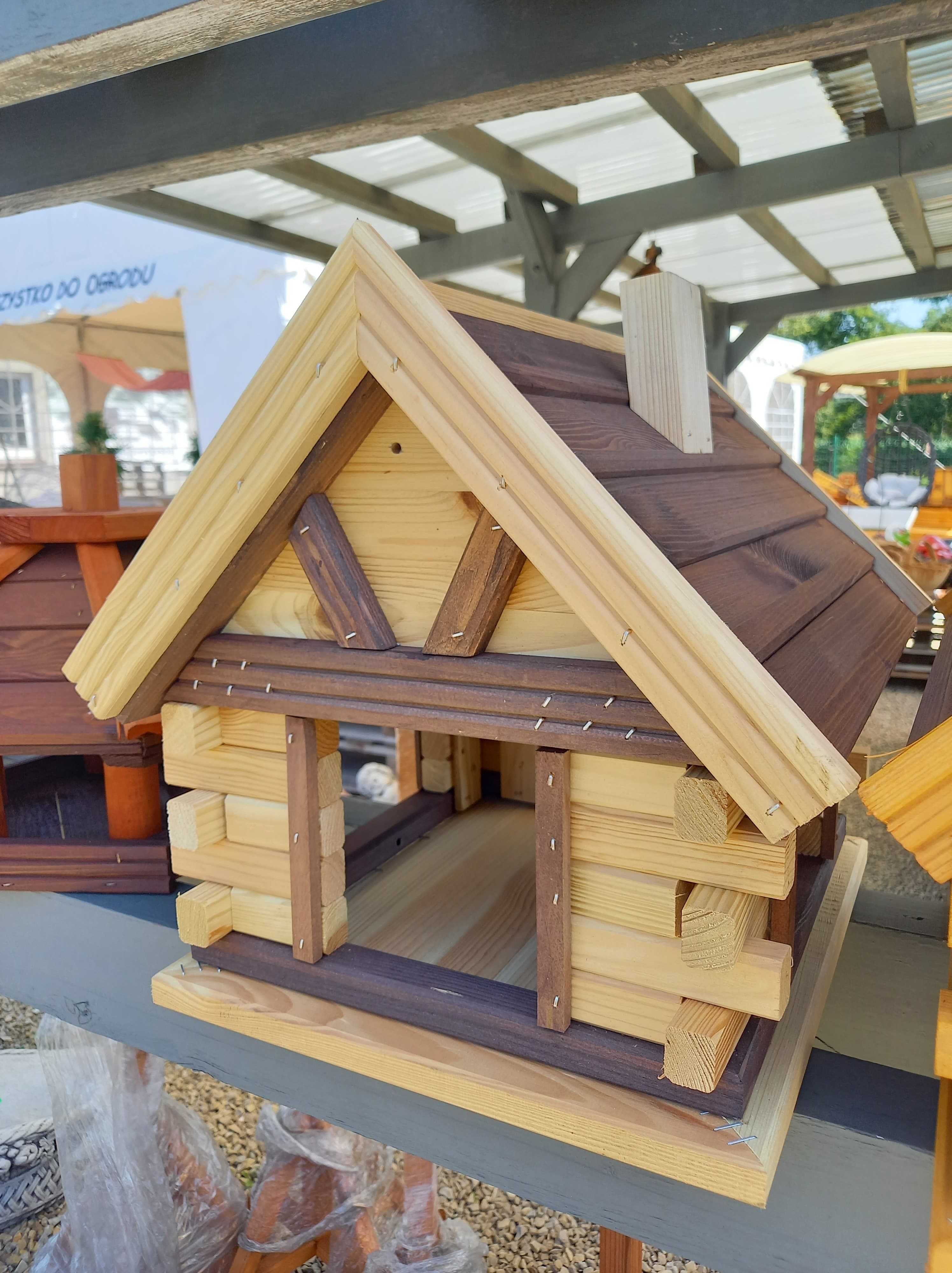Karmnik drewniany dla ptaków do ogrodu CHATKA domek