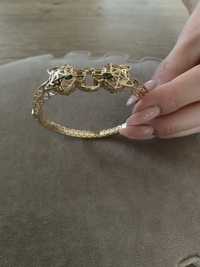 złota sztywna bransoletka z pantera cudowna złoto 14k 585