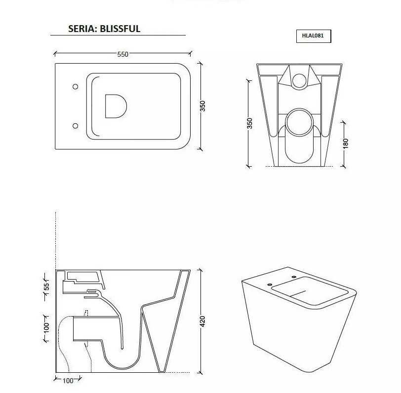 Miska WC + Deska WC HUSHLAB BLISSFUL 55X35 - nr kat. HLAL081 + HLAL005