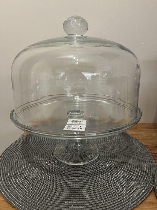 Patera na ciasto szklana z kloszem Edwanex 30 cm talerz na wypieki