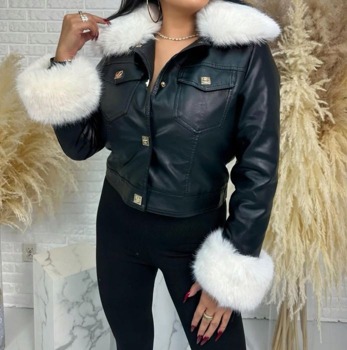 Nowa eko skóra s/m z białym pięknym futerkiem