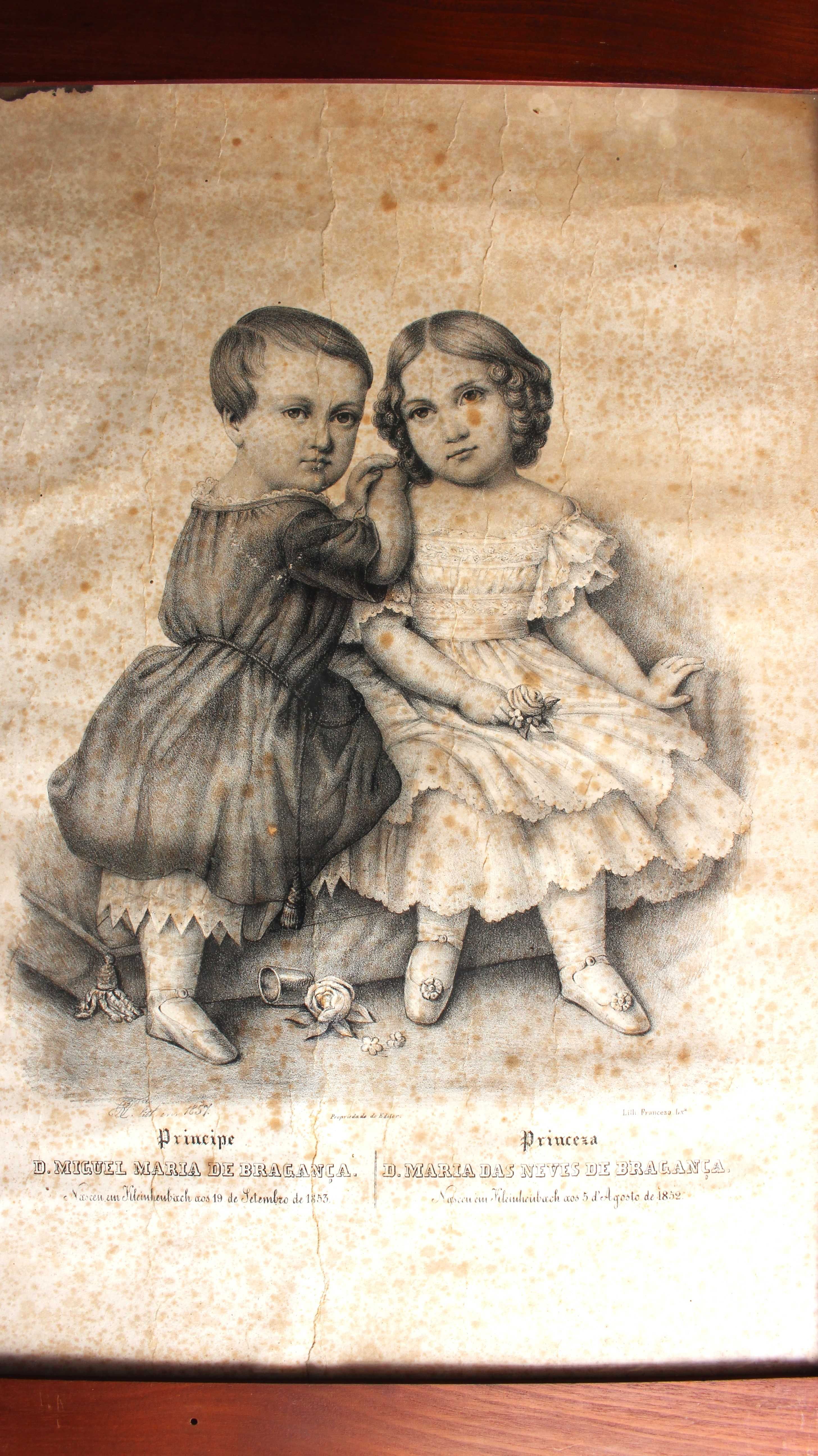 Filhos Rei D MIGUEL Príncipes D Miguel e D Maria das Neves 1857 lito