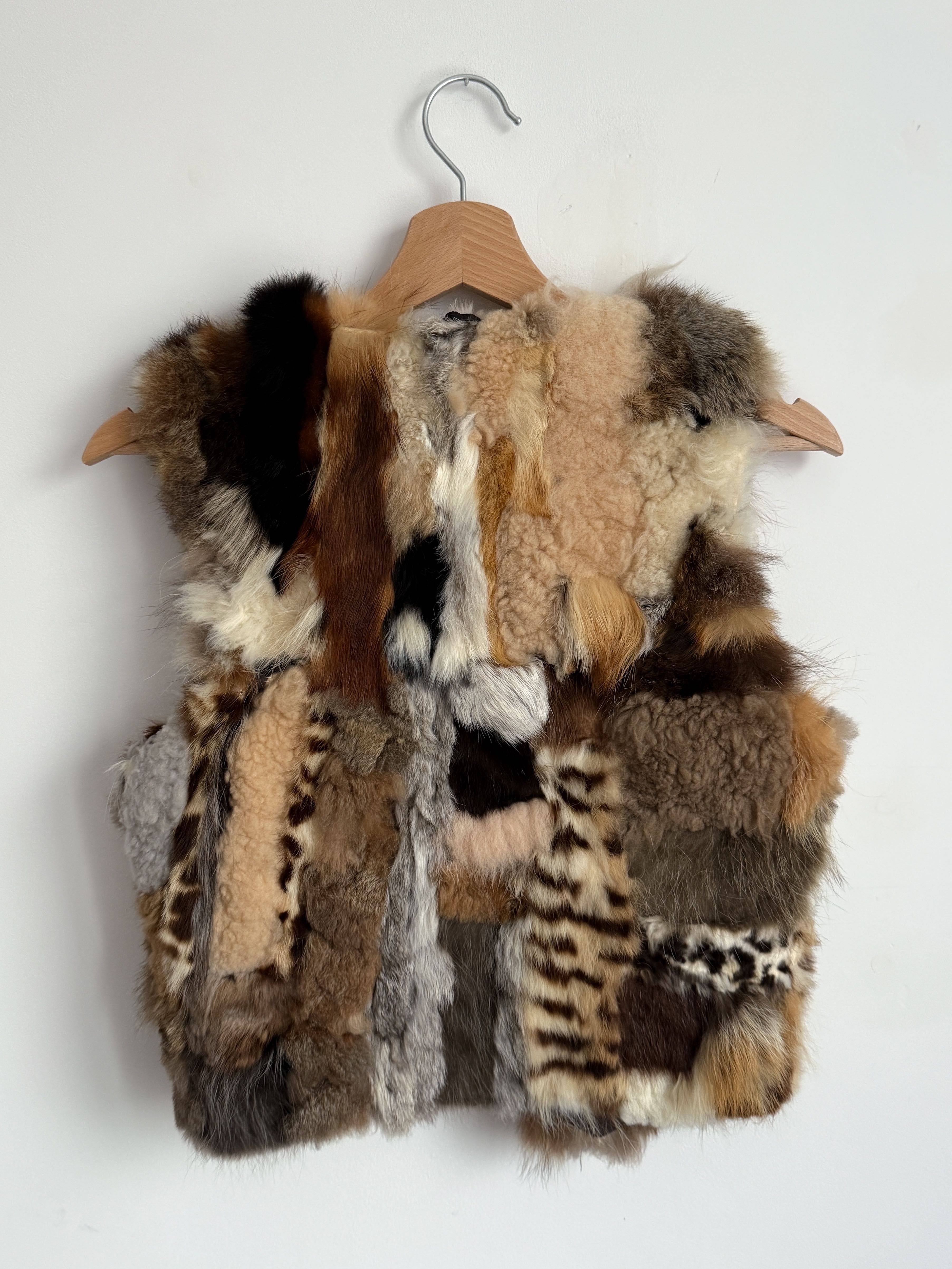 Futrzana kamizelka vintage H&M brązowa beżowa 100% futro naturalne 36