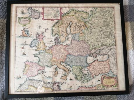 Piękna stara kopia 17-to wiecznej mapy Europy na papierze czerpalnym