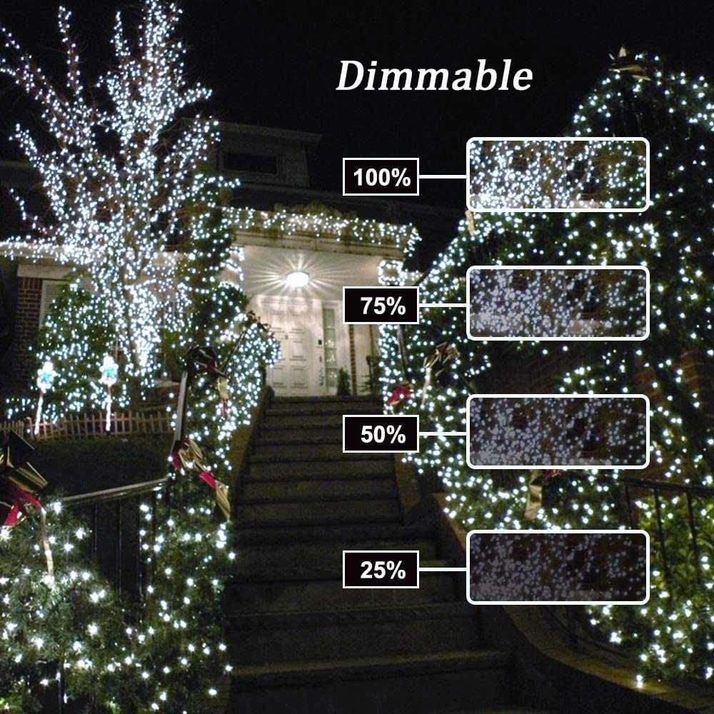 Luzes brancas de árvore de Natal, 20 m, 200 LED, c/ controlo remoto