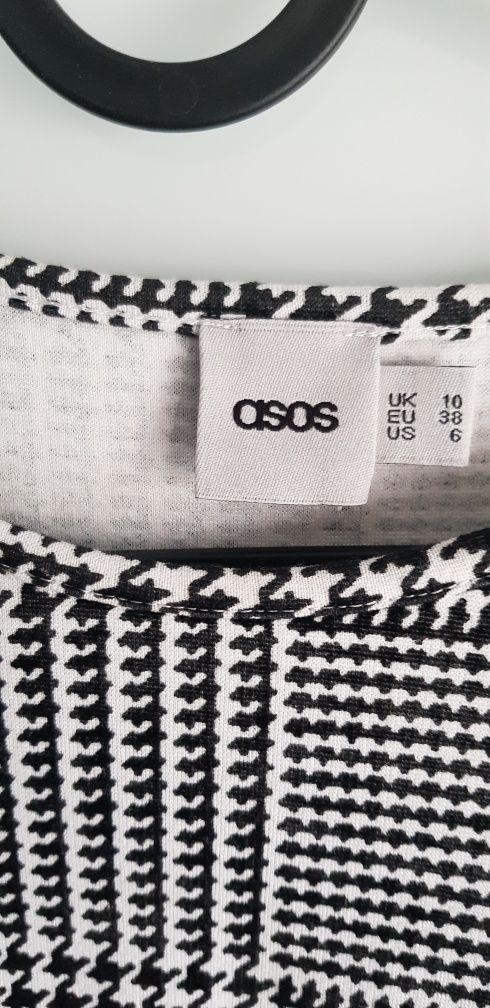 Asos, śliczna bluzka damska,kratka, pepitka, baskinka, czarnobiała,S/M