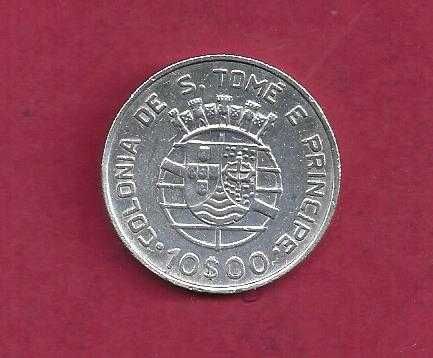 MOEDA de Ex Colonia Sao Tomé e Principe     10 Escudos 1939  Prata