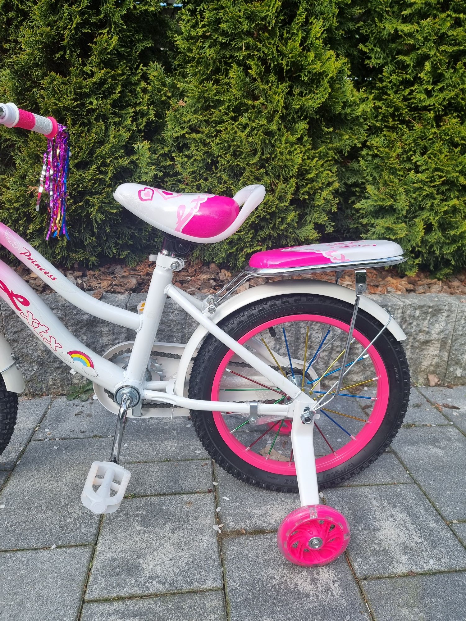 Rower dziecięcy biało różowy 16 cali dla dziewczynki nowy