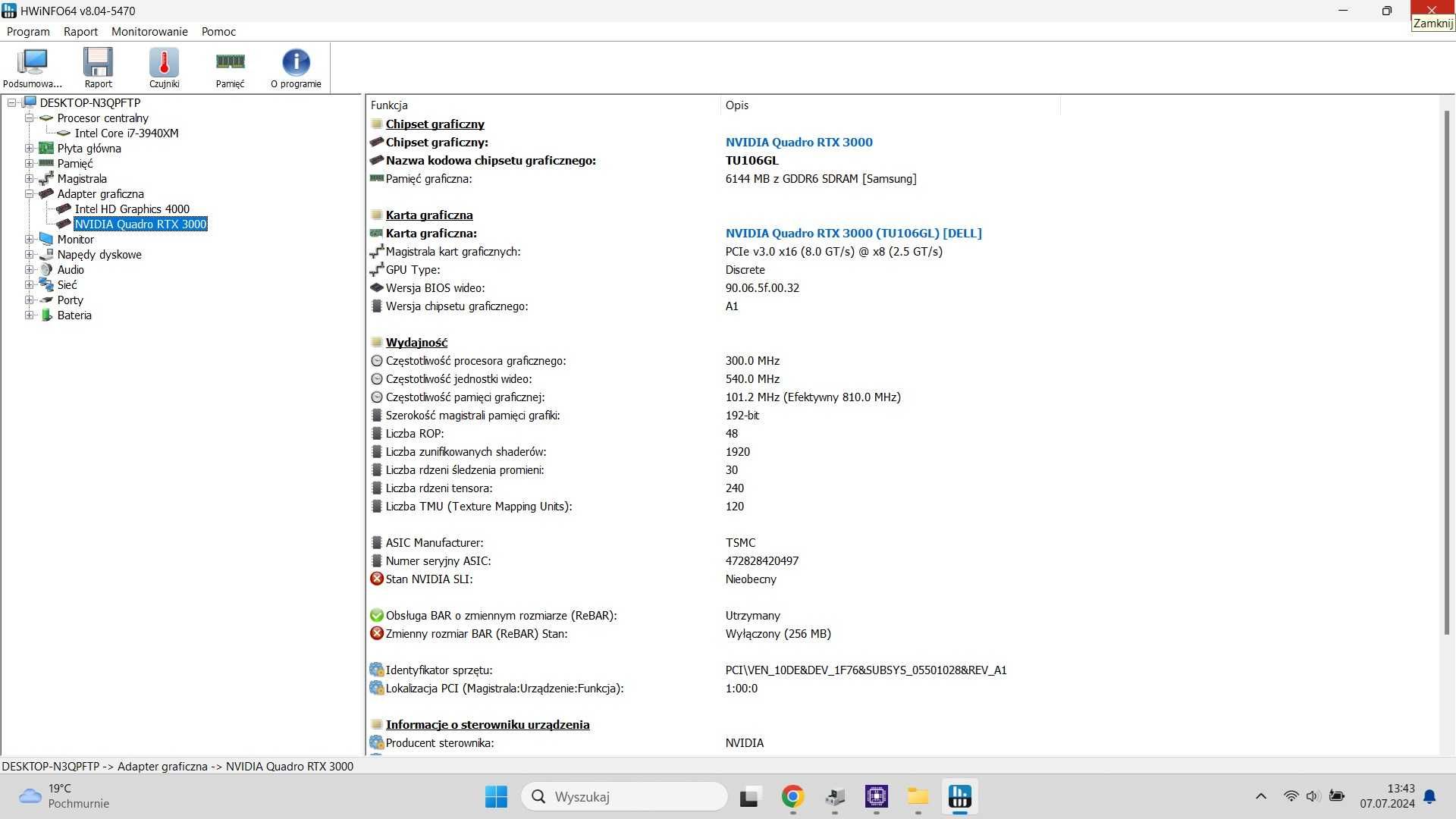 Nvidia Quadro RTX 3000 M MXM Alienware