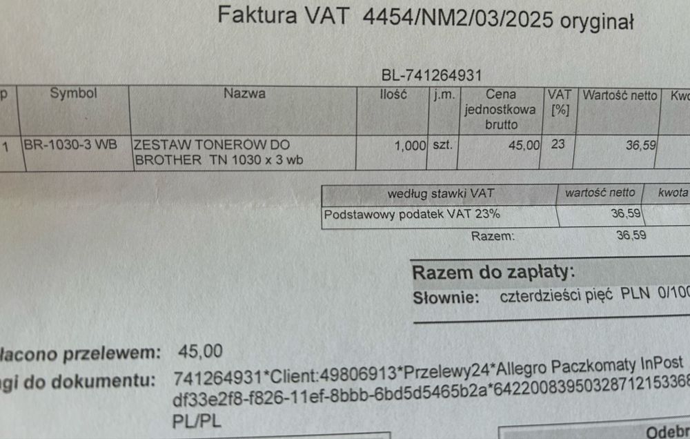 Tonery do drukarki brother TN1030 zestaw nowy