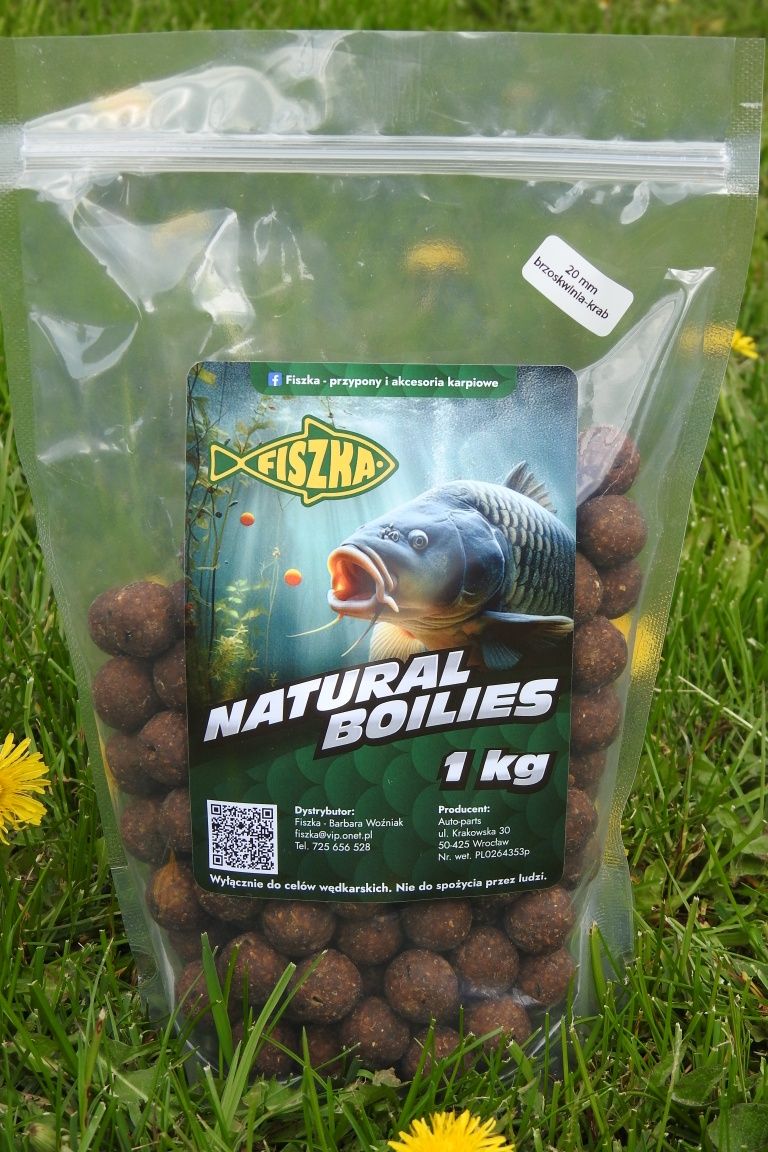 Kulki karpiowe 1kg proteinowe Fiszka Boilies brzoskwinia - krab 1kg.