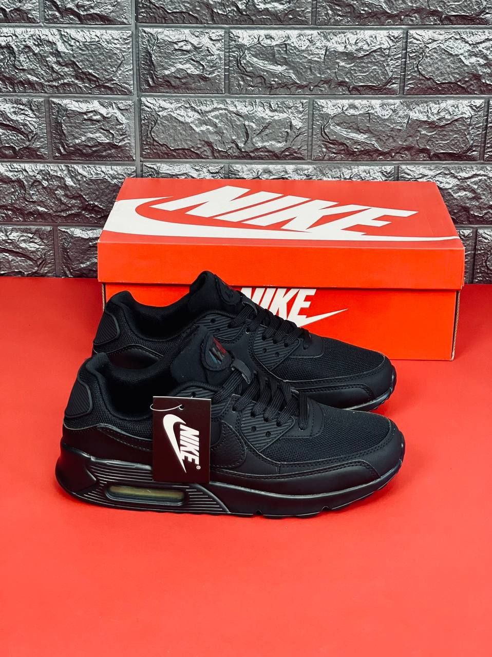 Мужские кроссовки, Nike AIR MAX90, летние удобные черные, кожаные, 35-