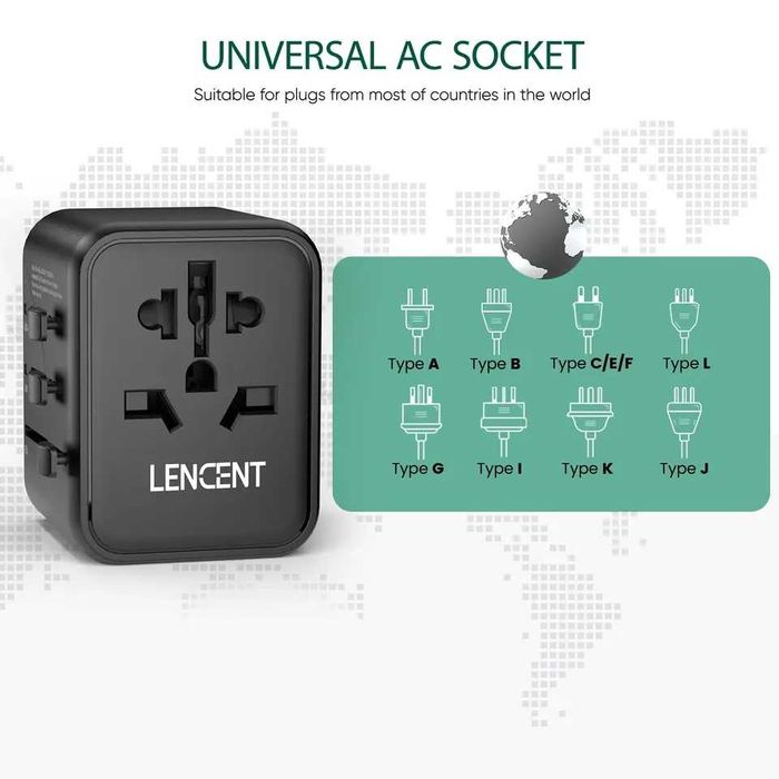 Adapter LENCENT na międzynarodowe podróże UE AU US UK