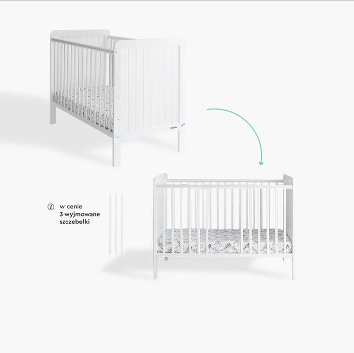 Łóżeczko dziecięce 120x60, otwarty bok, woodies country, z materacem