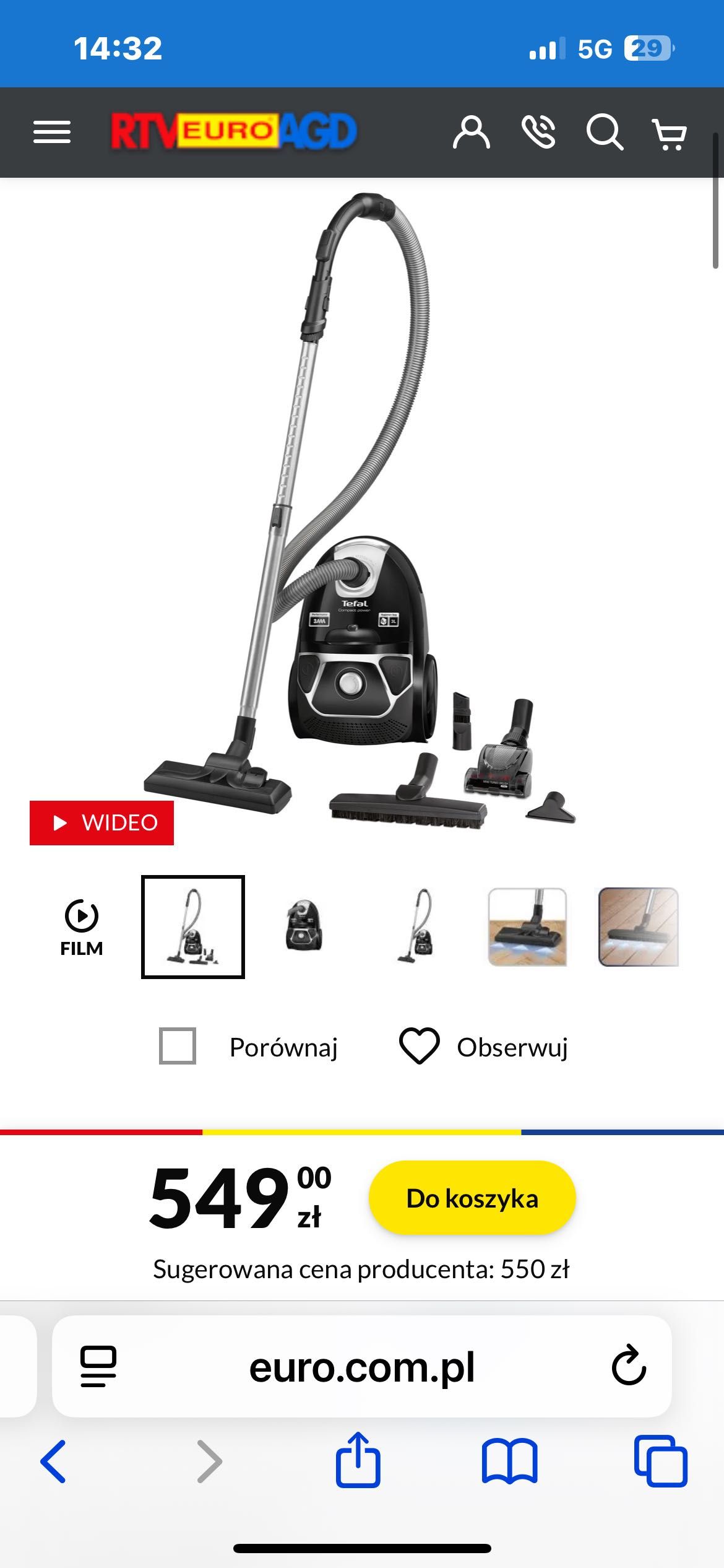 Odkurzacz Tefal Compact Power TW 900W  Nowy , cena Hit.