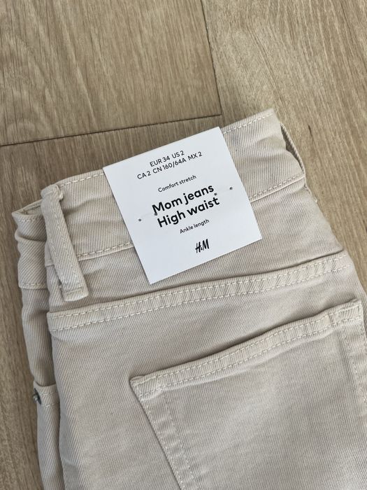 Jeansy beżowe Mom Jeans wysoka talia H&M 34